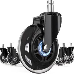 Corvids 3-Inch Universal Fit Single Caster Wheels | 5-Year Warranty | Replaceable Rollerblade Type Steel PU Rubber, Safe for All Floors (Stem Size 11/22 mm) - Set of 5-12