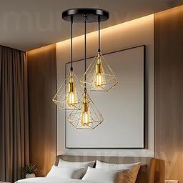 Murphy Hanging Light 3-Diamond Cluster Pendant Light, Modern Chandelier for Living Room, Diwali Decoration - Golden, Pack of 1 (Bulb Included)-image-47