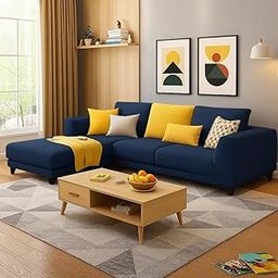 FURNY Mino 4 Seater Fabric LHS L Shape Sofa Set (Blue Color)-26