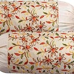Kuber Industries Bolster Covers | Polyester Bolster Cover Set | Diwan Bolster Cover Set | Bolster Pillow Cover | Embroidery Design Masand Cover | 16x32 Inch | Pack of 2 | Cream-image-54