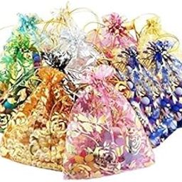 Silk Beingelegant-Pack Of 25 Women's Organza Net Small And Big Size Potli Bags For Pooja, Return Gifts For Wedding, Sangeet, Shagun- Multi Coloured (Multi, 13X18)-image-87