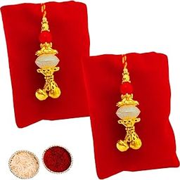 Buyent ® Pearl kundan Designer Lumba Rakhi set of 2 latkan rakhi for bhabhi Chuda rakhi Raksha Bandhan Rakhi for Bhabhi Sister in law with Roli Tilak Pack-image-78