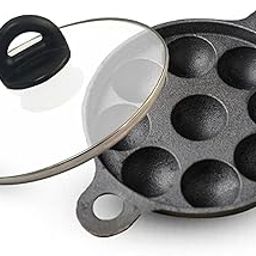 Paythentic Super Smooth Cast Iron Paniyaram Pan with Glass Lid | 9 Pit, 20.8cm/8.2inch, 2.7kg, Gas Compatible | Pre-Seasoned, 100% Toxin-Free, Naturally Non-Stick, Long Lasting-16