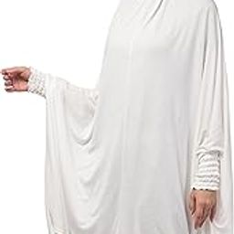 Women's Full Prayer Solid Khimer Hijab with Sleeves with Under Hijab Cap (WHITE, Free Size For Hajj & Umrah) - Khimer & Band Set-image-49