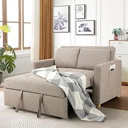 Eiraluxify FlexiFold 3-in-1 Convertible Sofa Cum Bed for Living Room | Folding Pull-Out Loveseat Sofa Recliner Bed | Space Saving Couch with Side Pocket, Cushions & Upholstered Fabric (Beige)-image-73