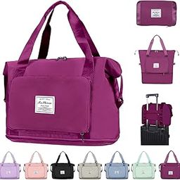 Unisex Adult Large Capacity Folding Fuchsia Travel Tote Bag, Oxford Fabric Waterproof Lightweight Foldable Travel Duffel Bag, Portable Expandable Carry On Bag for Airplanes-image-96