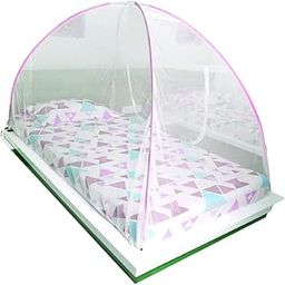Mosquito Net for Single Bed Foldable Machardani Polyester Strong Net Flexible Fiberglass Rod Oval Shape -Pink-40