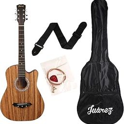 JUÂREZ JRZ38C/ZEB 6 Strings Acoustic Guitar 38 Inch Cutaway, Right Handed, Zebrawood with Bag, Strings, Picks and Strap-picture-12