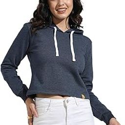 Women's Zip-Front Crop Hoodie with Contrast Drawstring for Casual Wear | Hooded Neck | Long Sleeve | Drawstring Closure | Cotton Sweatshirt Crafted with Comfort Fit for Everyday Wear-image-46