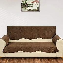 Sparrow World Premium Quilted Sofa Cover Set for 5 Seater | 3 Seater and 2 Seater Slip Covers | Velvet Panel (Brown Zig Zak 3 Seater+Arm)-image-57
