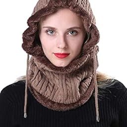 Womens Beanie Knit Hat,Winter Scarf Mask Set for Women,Girls Warm Hat Earmuffs Cap_Beige-image-29