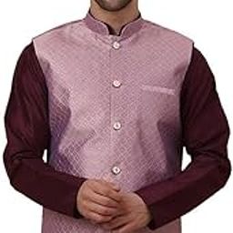 Men's Silk Blend Geometric Sleeveless Jacquard Nehru Jacket-picture-31