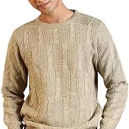 campus sutra Men's Sweater | Round Neck, Ribbed Cuff Sleeves, Pull On Closure, Ribbed-Straight Hem | Solid Jacquard for Casual-picture-34