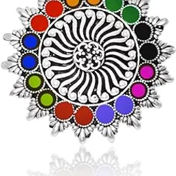 jewelopia Desire Collection Oxidized Silver Ring Meenakari for Women & Girls (Multi)-picture-49