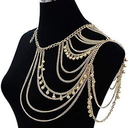 Gold Body Chain Layered Tassels Shoulder Chain Bikini Beach Anniversary Festival Gift for Women Uniform Dress Bikini Shoulder Accessories, Alloy-image-29