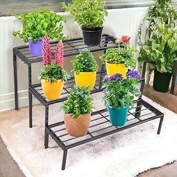 ecofynd Jasper Plant Stands for Outdoor Balcony, Flower Pot Stand for Indoor Plants, Metal Planter Stand for Living Room, home decor, Indoor & Outdoor plants, 3 Tier, (Black)-image-103