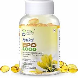 Fytika Epo 1000 Evening Primrose Oil and Tocotrienol Capsules | For Healthy and Acne free Skin | Supports Hormonal Balance in Women | Helpful in PMS & Menopause | Natural Oil Extract 60 Softgels Capsules-image-86