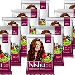 Nisha Henna Based Hair Color Packet No Ammonia Long Lasting (30 g (Pack of 10), Natural Brown)-image-30