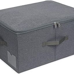 DOUBLE R BAGS Polyester Under Bed Storage Container, Underbed Shoe Storage Organizer Box With Lid, Blankets, Cloth Storage Bins, Wardrobe Closet (Grey, 1), 54.1 x 25.91 x 41.91 Centimeters-11