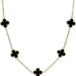 Elegant Gold Plated Black Clover Necklace for Women - Luxury Designer-Inspired Pendant Chain with Four-Leaf Motif | Fashion Statement Jewelry for Party, Wedding, Gift | Trendy Long Necklace for Girls-19