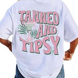 Tanned and Tipsy Graphic T-Shirt, White Cotton, Margarita Print-image-22