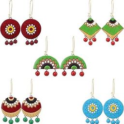 Terracotta Earrings for women and Girls Handmade Earring, Combo of 5 Multicolor Medium size Earring - Traditional Women Earrings Sets - Birthday Anniversary Gift for Girls Women-image-81