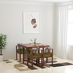 KHUDIWAL Sheesham Wood 4 Seater Dining Table Set for Home Hall || Solid Wood Dining Table with 4 Chairs for Hotels | Dining Room Sets - Teak Finish (Small Pillows Not Included)-image-6