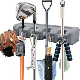 PATTAR Multipurpose Wall Mounted Magic Broom Holder and Mop Holder Storage Organizer, 4 Slot Position with 5 Hanging Hooks, Ideal for Kitchen Garden Garage (Standard, Multicolour)-image-67