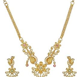 Traditional Gold Plated American Diamond Necklace Set for Women | Bridal AD Necklace with Earrings | Ethnic Wedding Jewelry Set for Girls |-image-76