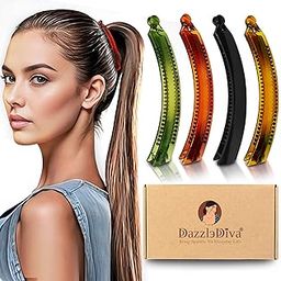 DazzleDiva Medium Size Banana Clips Korean Acrylic Plastic Clutches Stylish Small Hair Self Lock Clip for Women, Girls (Assorted) 4Pcs-19