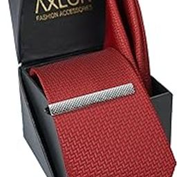 Tie for Men – Self Silk Neck Ties Set with Cufflinks Flower Pin, Pocket Square & Black Gift Box, Combo Necktie Sets for Office Wear, Formal Suits & Weddings (Crimson Red, NXSMX_164)-image-115