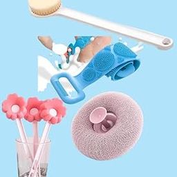 VENDICS 4-in-1 Bath Body Scrubber Set – Exfoliating Back Scrubber, Long Handle Brush, Flower Loofah Sponge, Silicone Body Scrubber & Foot Pumice – Shower Exfoliation Kit for Women & Men (4 pcs combo)-3