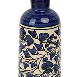 DECOROID Ceramic Vase with Mughal Floral Design, Blue and White Pottery, 20 cm, Traditional Home Decor-image-70