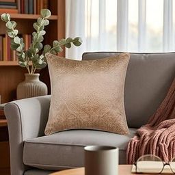 Amazon Brand - Umi Velvet Embossed Pattern Cushion Cover – Soft Decorative Throw Pillow Cover for Sofa, Living Room & Bedroom – Zipper Closure, Beige Color, 12X12 Inches, Pack of 1-image-88
