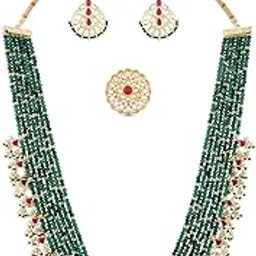Pink & Green Crystals Beaded Multilayer Bridal Necklace Earring & Ring Set For Women-ZPFK14750-image-34