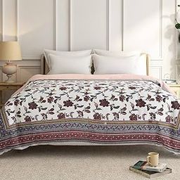 India Circus by Krsnaa Mehta Royal Velvet Quilted Bed Cover Set | with 2 Pillow Covers | Hand-Block | Cotton | Size 82 x 100 inches | Decorative Bed Cover King Size-image-64