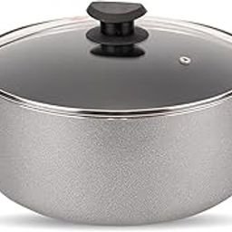 NAVRANG Non Stick Biryani/Stew Pot 7.7 liter with Glass Lid | Non Induction Multipurpose Aluminium Cooking Handi | 28 cm - Grey-image-73