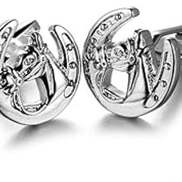 Men's Fancy Shirt Cufflinks Horsehead Shape Cuff Links Wedding Gift Silver-image-34