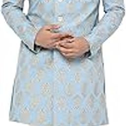 Men Blue Printed Indo-Western Sherwani Set Indo-Western, Full Sleaves, Knee Length, Straight, Regular Fit, Mandarin Collar Ethnic wear-image-60