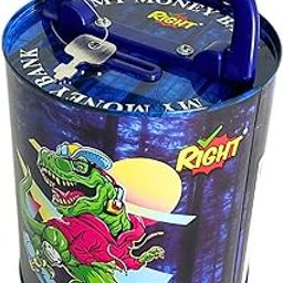 Right Coin Bank Tin with Handle for Kids | Piggy Bank for Kids | Money Bank Reusable Savings Box with Secure Key Lockable Lid | Money Box Gift Item for Kids Ages 3+ (1, Moonlight Raptor)-image-90