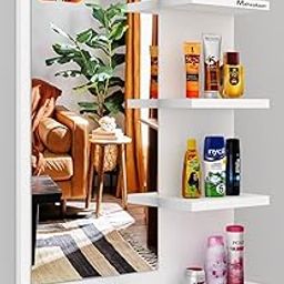 Mahaakaay Star Wall Mount Dressing Mirror with Shelf Engineered Wood White Size70X50X10 cm-12