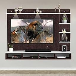 Back Board and Lights Pattern Engineered Wood Tv Unit for Living Room with Storage (D.I.Y) (Brown Board, 32-43 Inches)-image-4