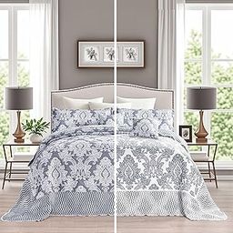chiinvent Oversized King Bedspreads 120x120 Extra Wide Coverlet Set, 5 Piece Double-Sided Damask Jacquard Large Quilts, 100% Microfiber, King/Cal King, Navy Blue-image-26