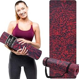 QUICKSHEL (EVA + TPE) 8MM Premium Marble Design Yoga Mat for women men Anti-Skid Lightweight Easy to Carry & Fold, Easy to hold with Carry Strap (Proudly Made in India) (2Fts x 6Fts) (Color-Red & Blue)-image-57