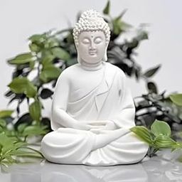 Handcrafted Decorative Gautam Buddha Statue,White Ceramic, Meditation Pose for Home Decor and Gift | Buddha Statue for Office Table Decor | Buddha SHOWPIECE for LIVINGROOM | [Size 5.5cmx3.7cm]-14