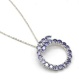 Sterling Silver Multi-Gemstone Circle Pendant Necklace, Natural Tanzanite, 925-image-121