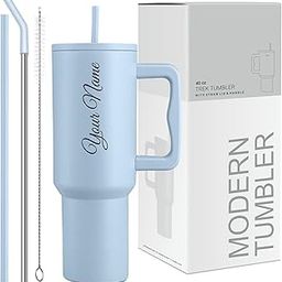 COMFYPOT Personalised with Your Name, 1200ml Tumbler with Straw - Handle – Stainless Steel Double Wall Insulated Cup | Leakproof Sipper Mug for Hot - Cold Drinks | Coffee - Water Tumbler (Light Blue)-image-72