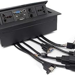ydraulic 10 Module Conference Table Connectivity and Data Box Pop Up Box/Cable Cubby with HDMI, VGA, Audio, LAN and Power Ports Black Pack of 2-16