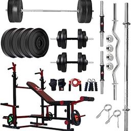 MUSCAZO FITNESS: 100KG PVC Home Gym Combo with 8-in-1 Bench Pro | Curl Rod, Straight Bar, Dumbbells, Plates, Rope, Gripper, Gloves ? Full Body Workout Set (40, Kilograms)-image-81
