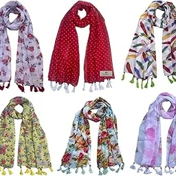 fusfus Women's Printed Chiffon Scarves and Stoles, Free Size(Multicolour, FS1673) - Pack of 6-picture-17